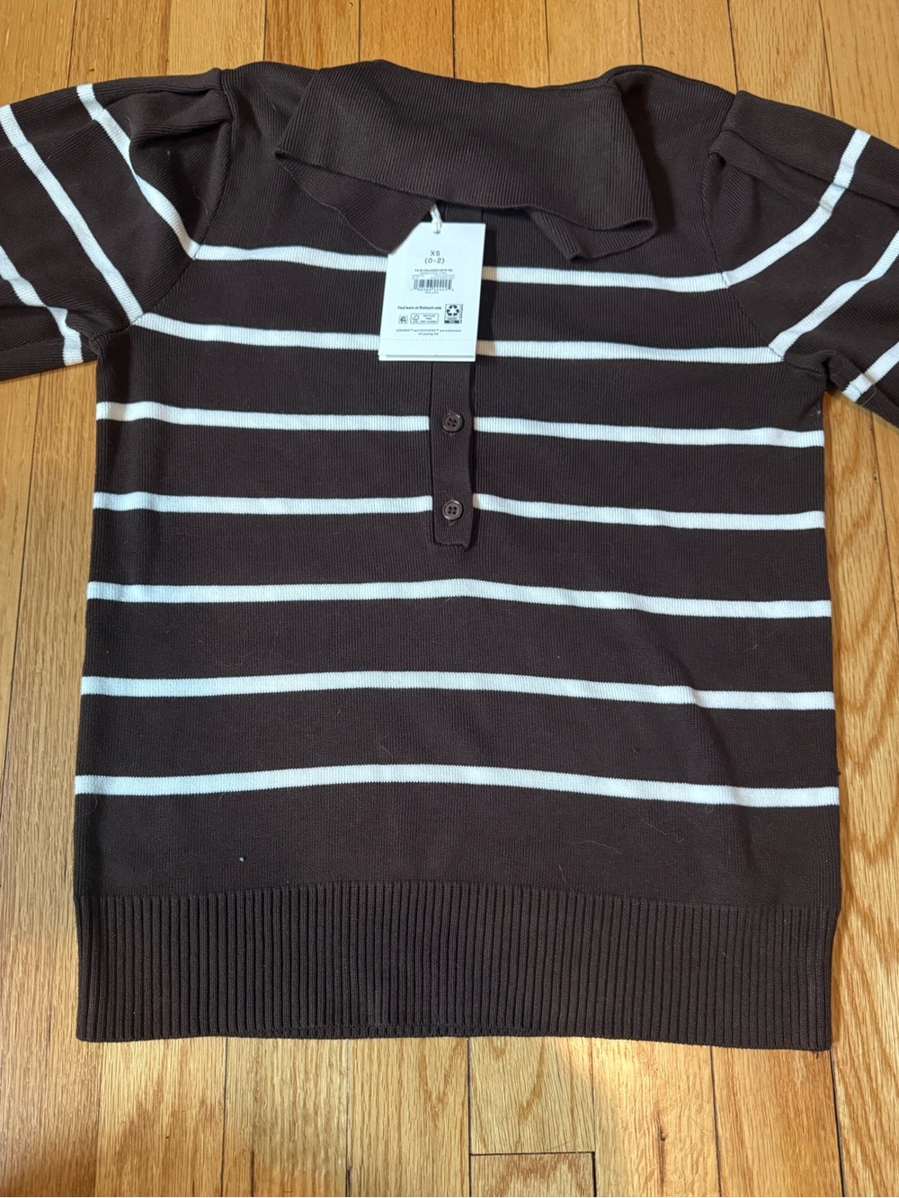 Time & Tru Brown & White Striped Polo Sweater